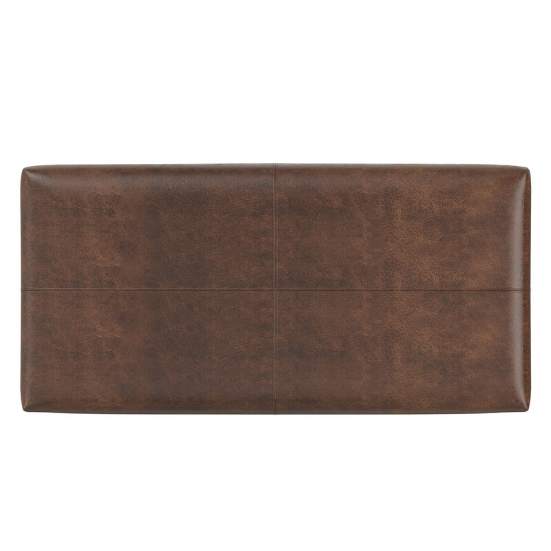 Gabbie 48 inch Wide Contemporary Rectangle Rectangular Storage Ottoman in Distressed Chestnut Brown  Vegan Faux Leather, Assembled image number 5