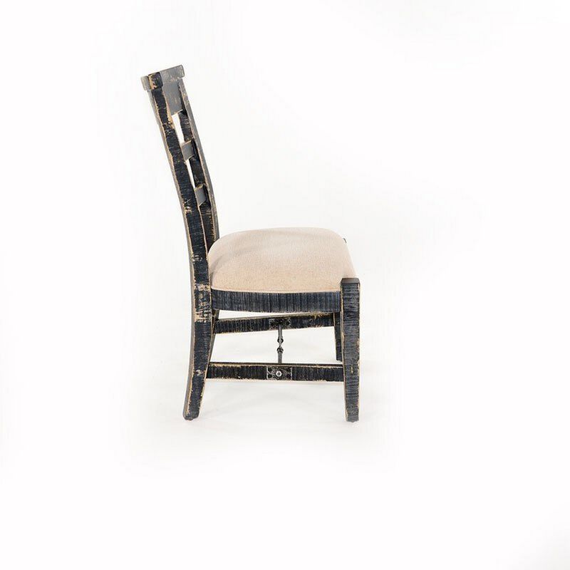 Rena Side Dining Chair Set of 2, Metal Turnbuckle, Black Mahogany Wood - Benzara