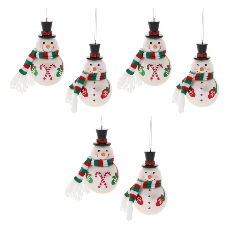 Set of 6 Decorative Frosted Snowman Ornaments in Glass for Winter Home Display