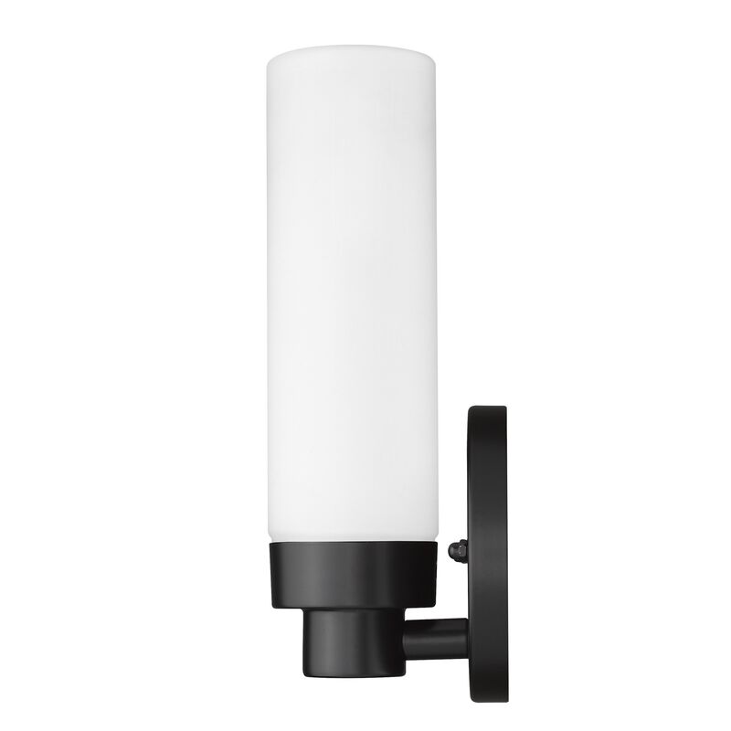 Hivvago Matte Black Wall Light with Narrow Frosted Glass Shade