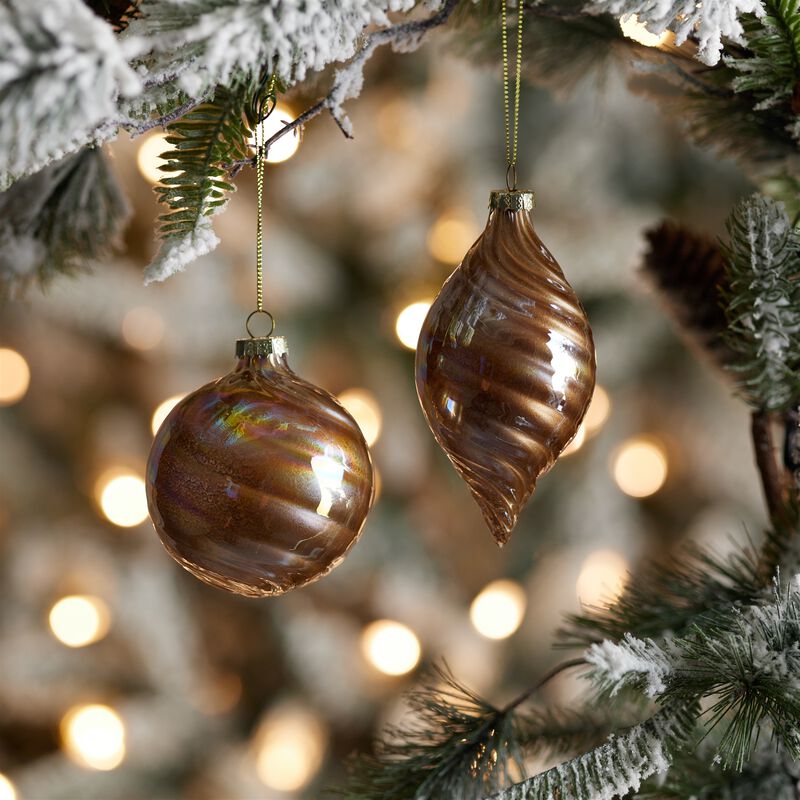 Iridescent Swirl Glass Baubles (Set of 12) – Decorative Holiday Ornaments for Christmas Trees and Winter Displays