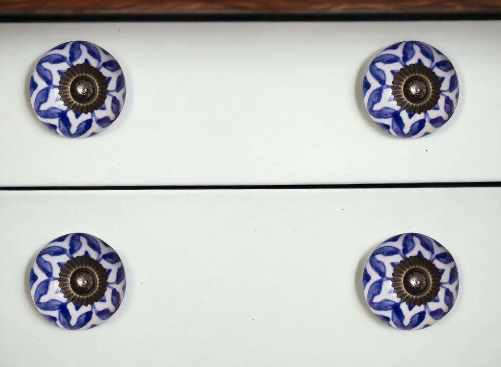 HomeRoots Set of Eight Blue And White Ceramic And Metal Drawer Pull Knobs
