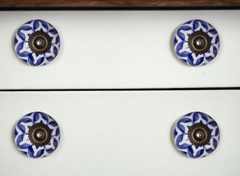 HomeRoots Set of Eight Blue And White Ceramic And Metal Drawer Pull Knobs image number 1