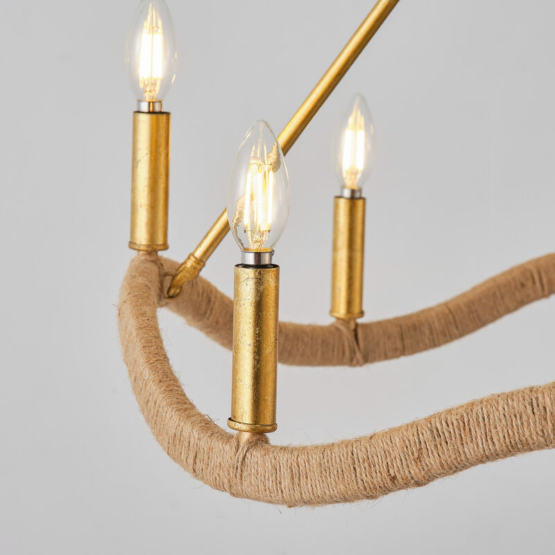 8-Light Bohemian Gold Natural Jute Large Candle Chandelier