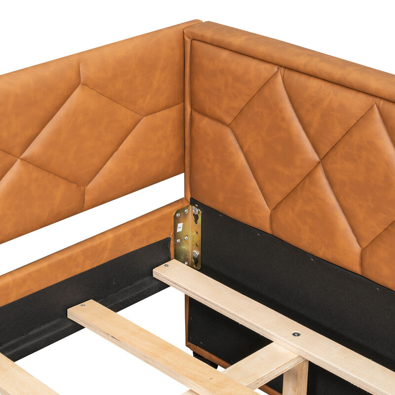 Merax Full XL Size Brown Upholstered Daybed with Trundle & LED Armrests