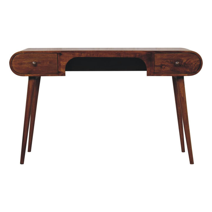 HomeRoots 54" Brown Solid Wood Writing Desk With Two Drawers