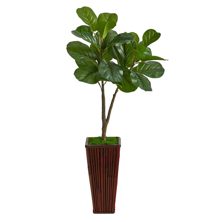 HomPlanti 39 Inches Fiddle Leaf Fig Artificial Tree in Bamboo Planter