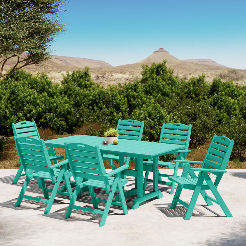 WestinTrends 7-Piece HDPE Rectangular Patio Dining Table Set with Foldable Chairs