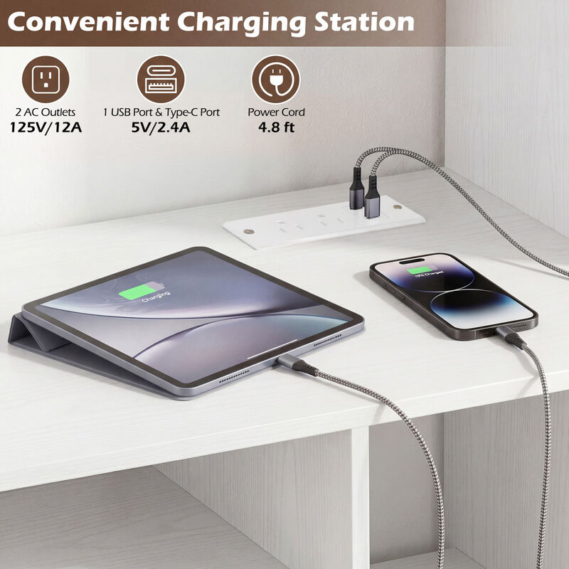 Modern TV Stand with Cube Storage Shelves and Charging Power Outlets image number 7