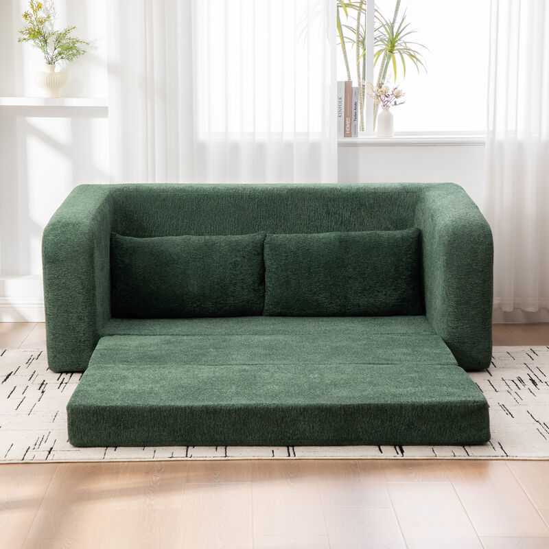 GOODSILO 2-in-1 Pull Out Foldable Loveseat Sofa Bed with Armrest & Backrest Pillows image number 7