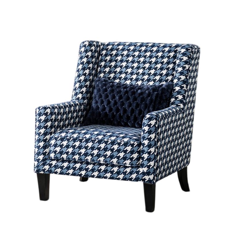 Colin Accent Club Chair, Throw Pillow, Gray Blue Houndstooth Polyester - Benzara