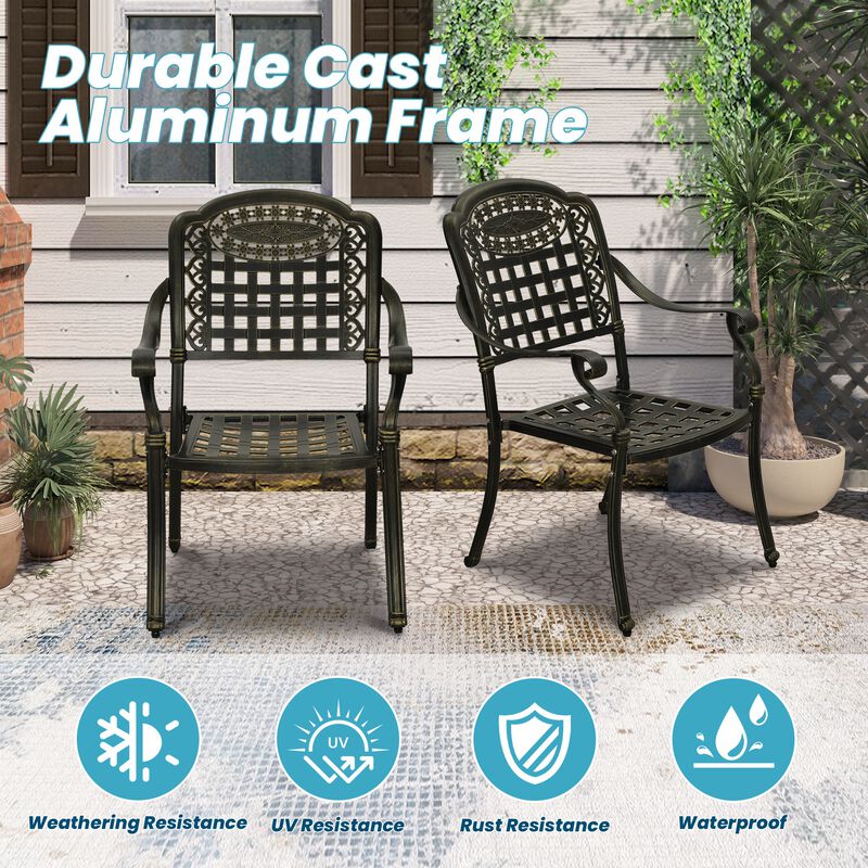 MONDAWE 7-Piece Cast Aluminium Patio Dining Set Aluminum Round Table with 6 Stationary Chairs image number 4