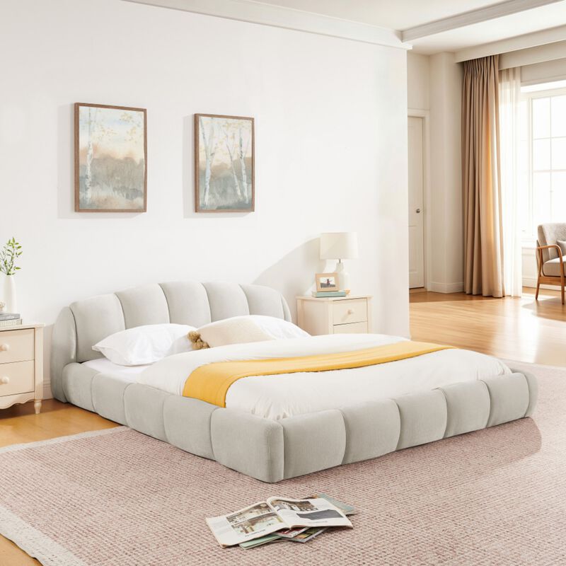 Nefjad Chenille Upholstered Platform Bed Frame image number 2