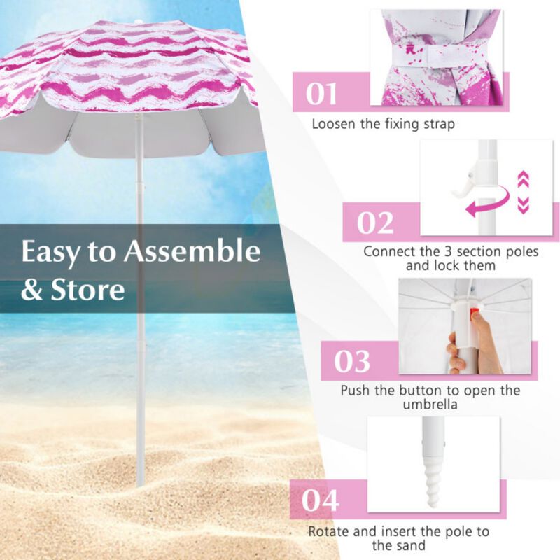 4 Pieces Beach Umbrella Set with 2 Foldable Chairs and Picnic Blanket-Blue image number 5