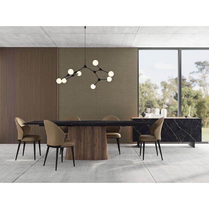 Casabianca Home Totem Buffet In Walnut - Black Marbled Porcelain With Storage