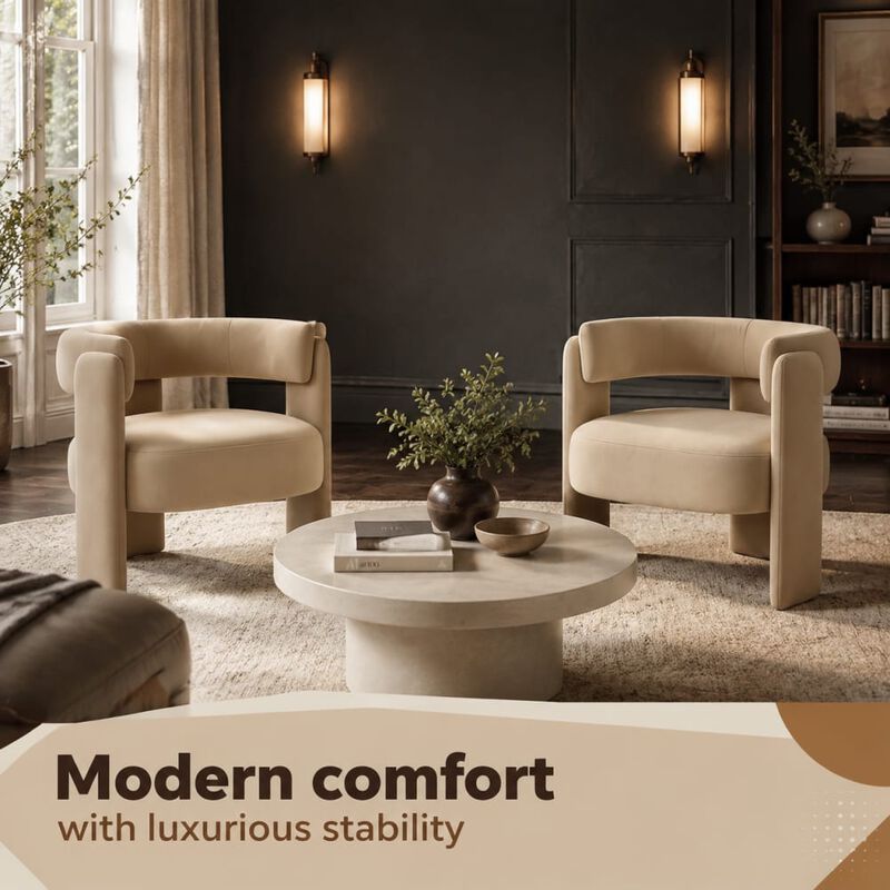 GOODSILO Mid-Century Modern Velvet Accent Chair Comfy Upholstered Single Sofa Armchair for Living Room, Bedroom, Office, and Reading image number 4