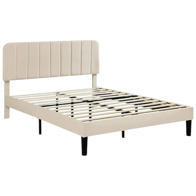 Elegant Upholstered Platform Bed Frame with Soft Headboard for Bedroom