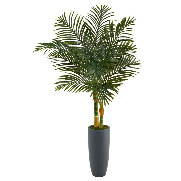 HomPlanti 58 Inches Golden Cane Artificial Palm Tree in Gray Planter