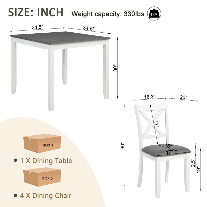5 Piece Wooden Dining Table Set with 4 Chairs, square dining table set for 4, modern dining table set for kitchen, dining room table set image number 2