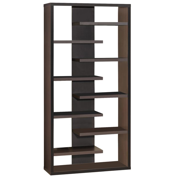 Expressive Wooden Bookcase with Center Back Panel, Brown-Benzara