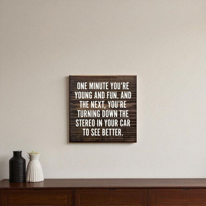 Funny Aging Quote Wood Sign One Minute You're Young and Fun Rustic Home Wall Decor