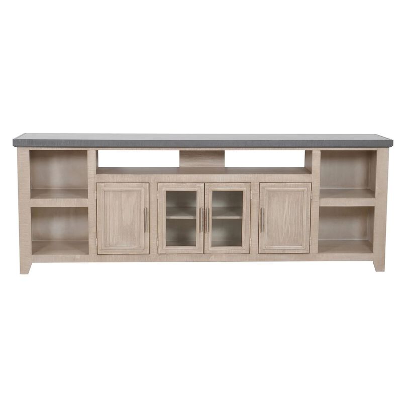 Lina TV Stand Media Cabinet, 93 Inch Gray Slate Top, Cream Pine Wood image number 2