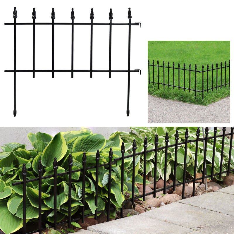 Sunnydaze 20-Piece Roman Walkway Iron Panel Border Fencing - 36 ft - Black