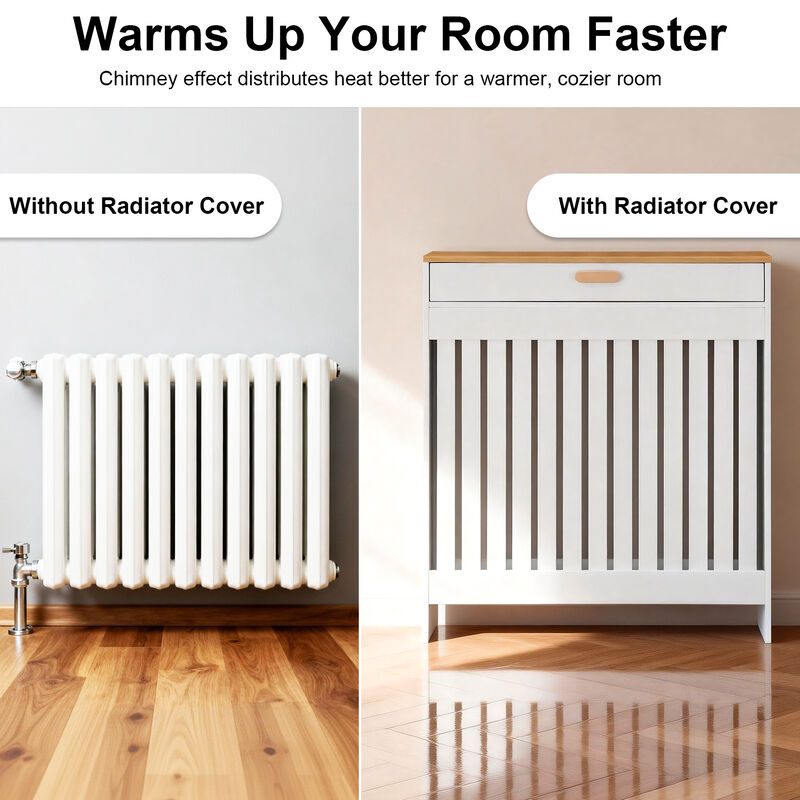 Radiator Cover Drawer Shelf White Oak Finish Vertical MDF Slat Cabinet image number 6