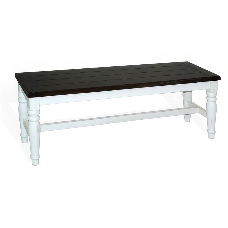 Orso Bench, Off White, Dark Brown Mahogany and Mindi Wood, 52 Inch - Benzara