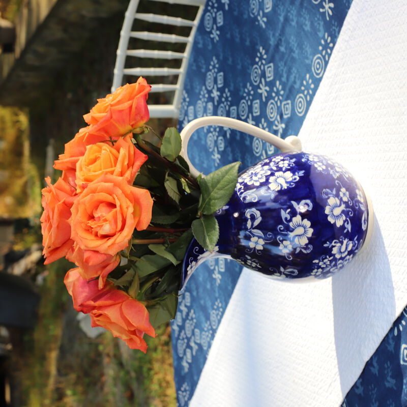 Blue Garden Stoneware Pitcher &mdash; Blue and White Floral Water / Juice / Sangria Server