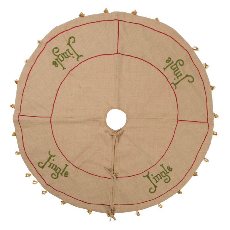 Vickerman Decorative 60" Burlap Jingle Collection Christmas Tree Skirt image number 0