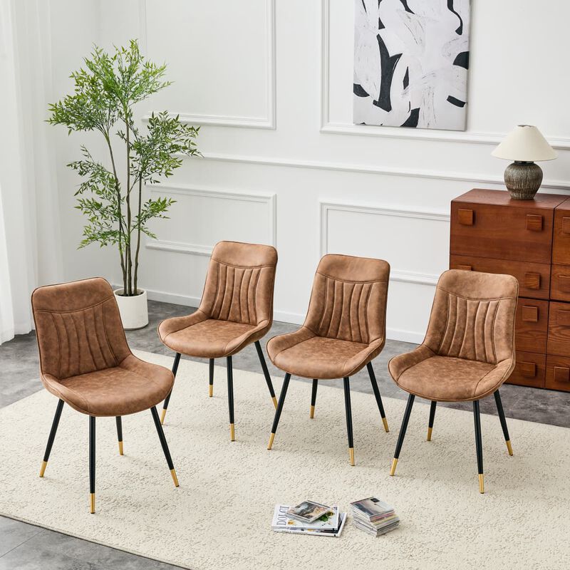 Set of 4 Dining Chairs PU Leather Side Dining Chairs with high back and stitched backrest Metal Leg Dining Chairs with leveling feet image number 5