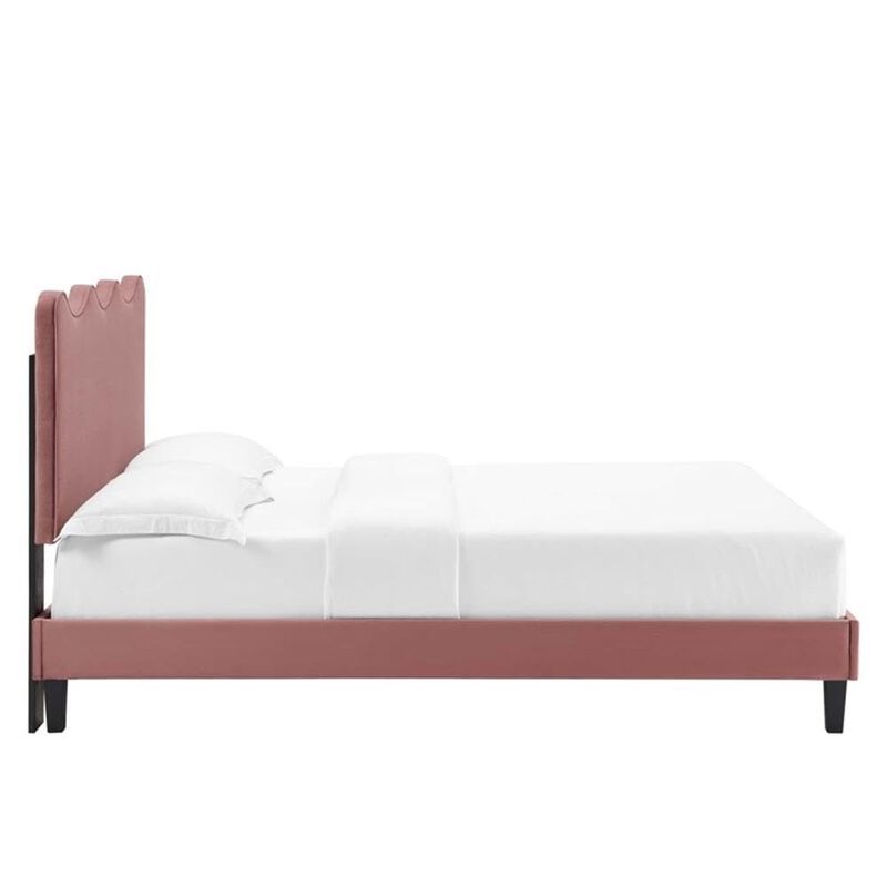Modway Current Modern Performance Velvet Queen Platform Bed in Dusty Rose Pink image number 5