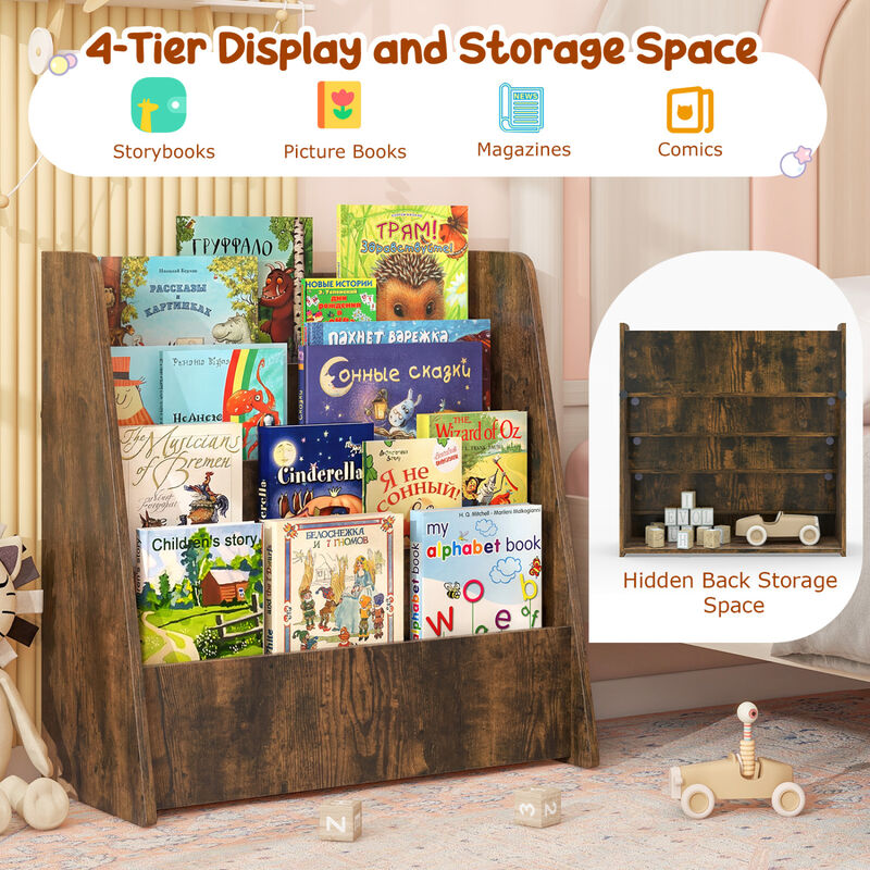 Kids 4 Tier Bookshelf with Spacious Compartments for Bedroom and Playroom image number 6
