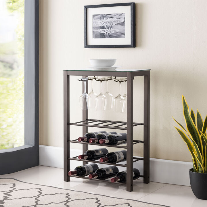 Kings Brand Furniture Freestanding Floor Wine Rack Storage Table - Hold 20 Bottles with Glasses Holder