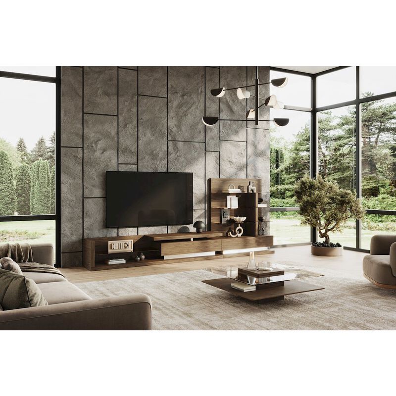 Modrest Clarion - Modern Walnut & Grey Glass Coffee Table