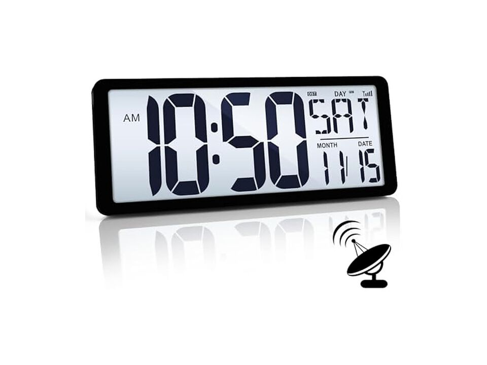 Atomic Backlight Digital Display Day Wall Clock 2 Inch Battery Operated