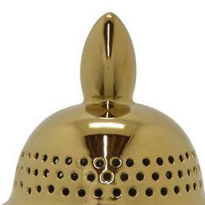 Deni 25 Inch Temple Jar, Large Carved Cut Out Lattice, Lid, Gold Porcelain - Benzara