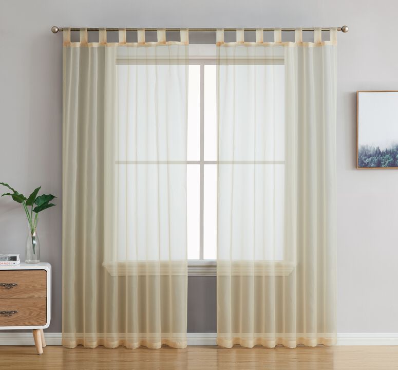 THD Sheer Voile Tab Top Light Filtering Transparent Window Treatment Drapery Curtain Panels for Living room & Bedroom, Set of 2 panels