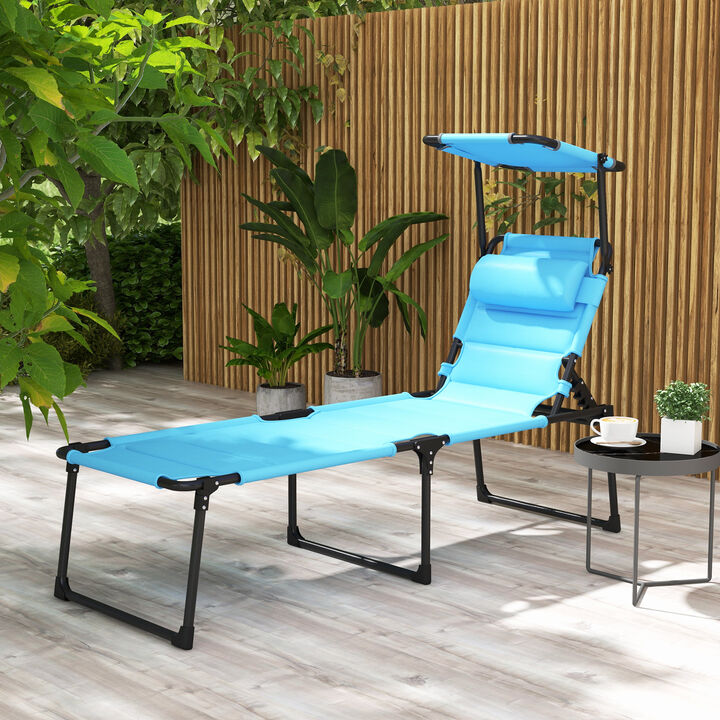 Hivvago Folding Outdoor Lounge Chair with Adjustable Back and Canopy