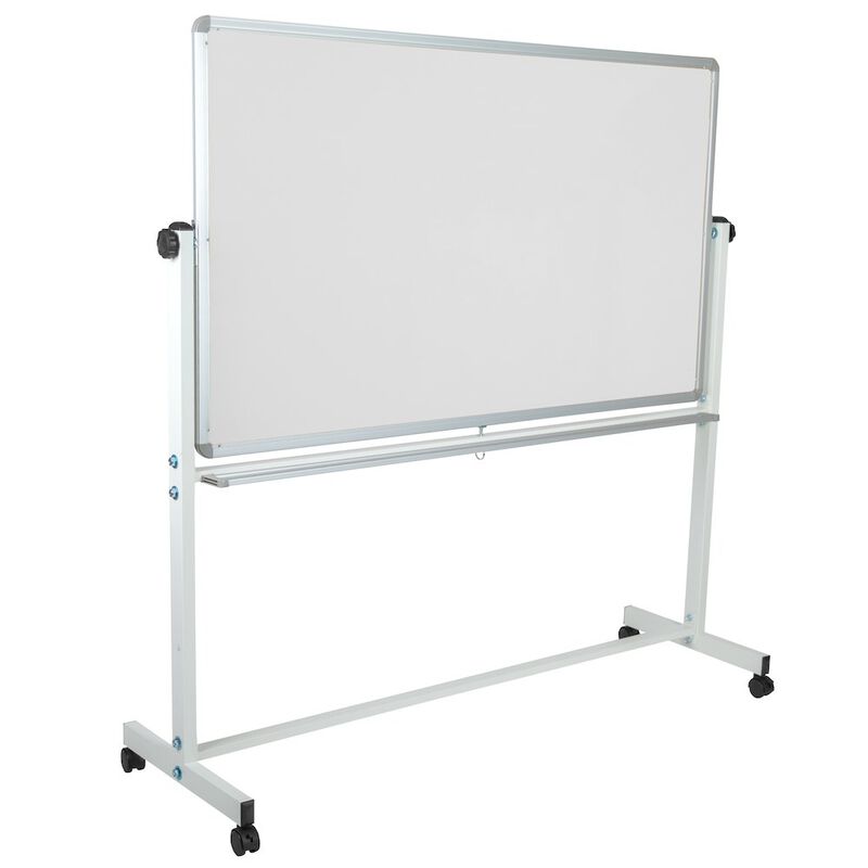Flash Furniture 62.5"W x 62.25"H Reversible Mobile Board and White Board with Pen Tray image number 6