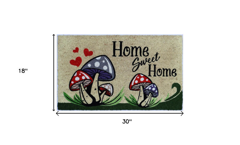 HomeRoots 18" X 30" Beige and Black Coir Mushrooms Home Sweet Home Outdoor Door Mat image number 6