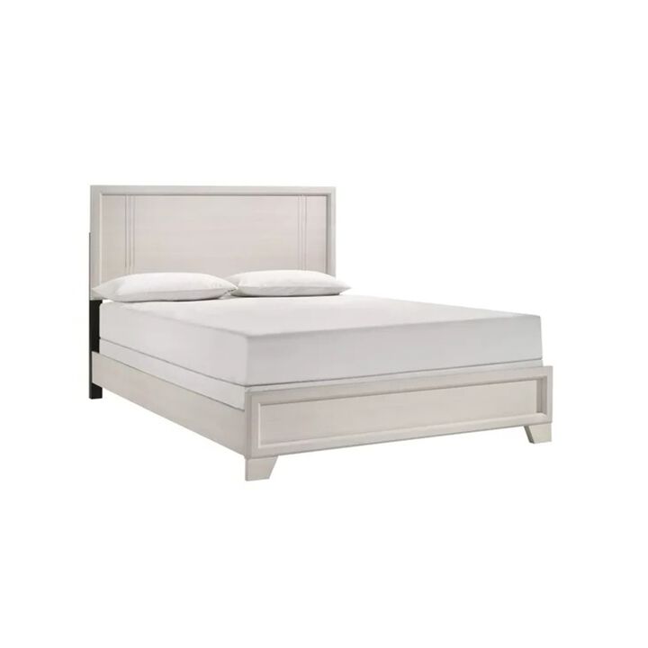 Charie Queen Bed with Panel-Style Headboard, Tapered Legs, White Wood
