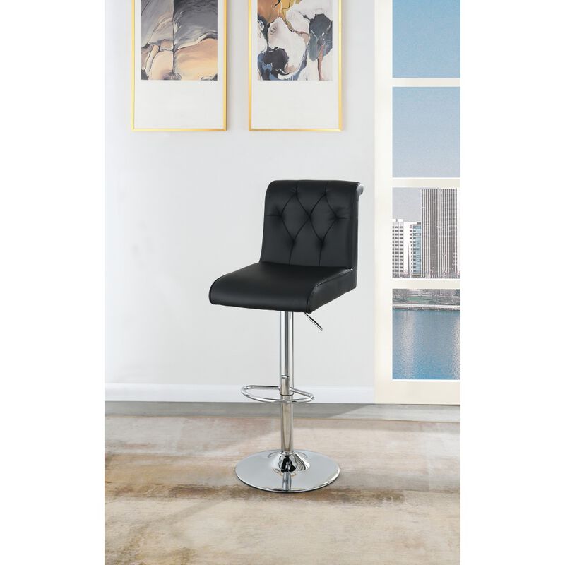 Adjustable Barstool Gas lift Chair Black Faux Leather Tufted Chrome Base Modern Set of 2 Chairs Dining Kitchen