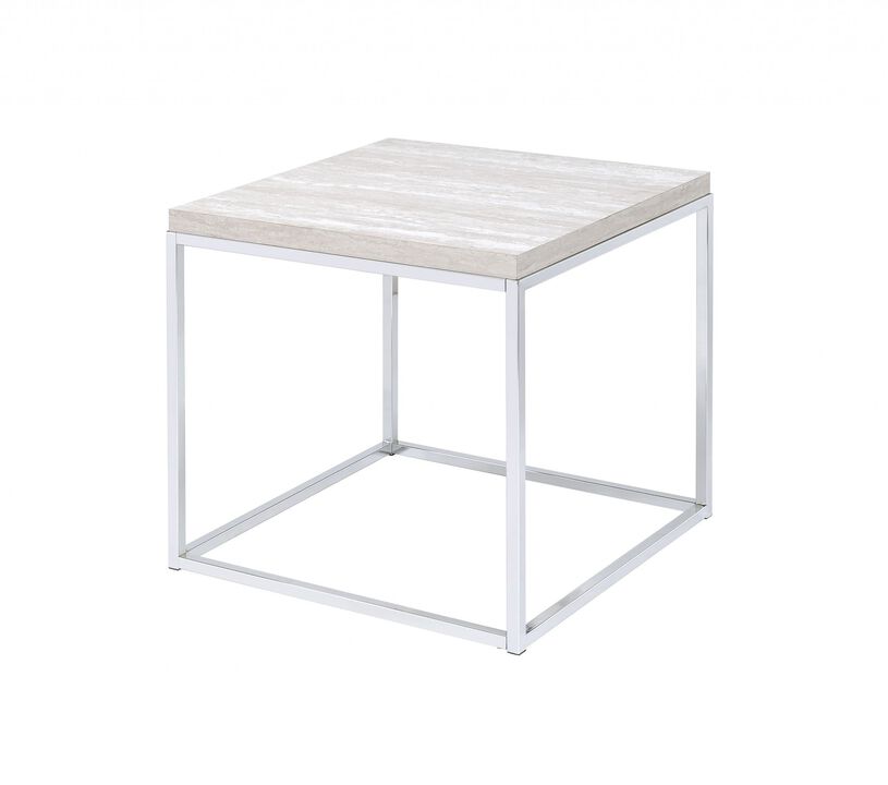 Homezia 24" Chrome And White Oak Manufactured Wood And Metal Square End Table