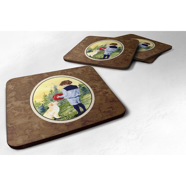 Caroline's Treasures SS8530FC Little Boy with His Golden Retriever Foam Coasters (Set of 4), 3.5 H x 3.5 W, Multicolor