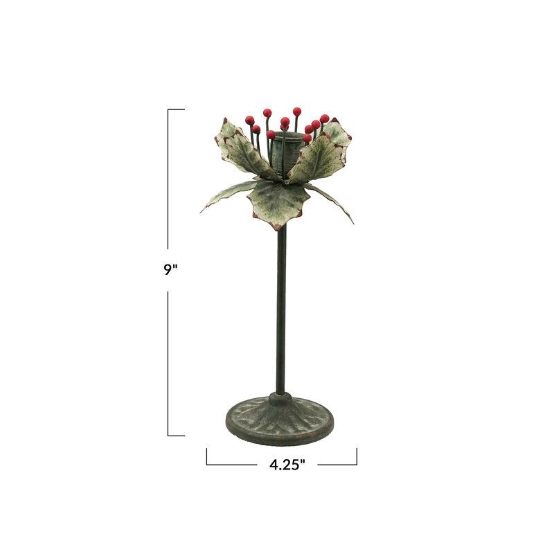 Holly Leaf Painted Iron Taper Holder image number 1