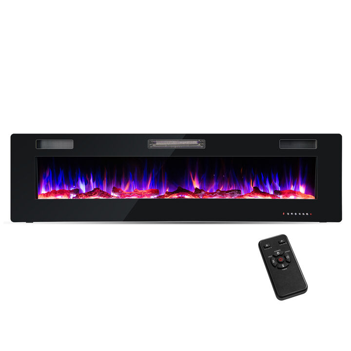 68 Inch Ultra-Thin Electric Fireplace Recessed Wall Mounted with Crystal Log Decoration