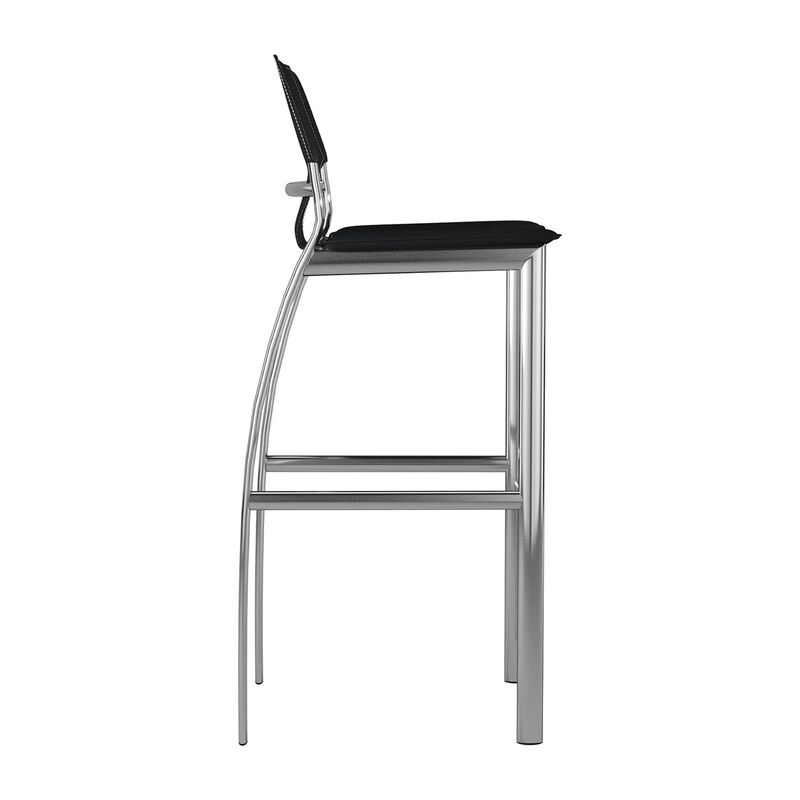 Suze 30 Inch Metal Bar Chair, Set of 2, Chrome Base, Black Vegan Leather - Benzara image number 1