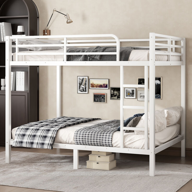 Merax White Queen Metal Loft Bed with Desk, Wardrobe & Storage - Space-Saving Teen Room Furniture